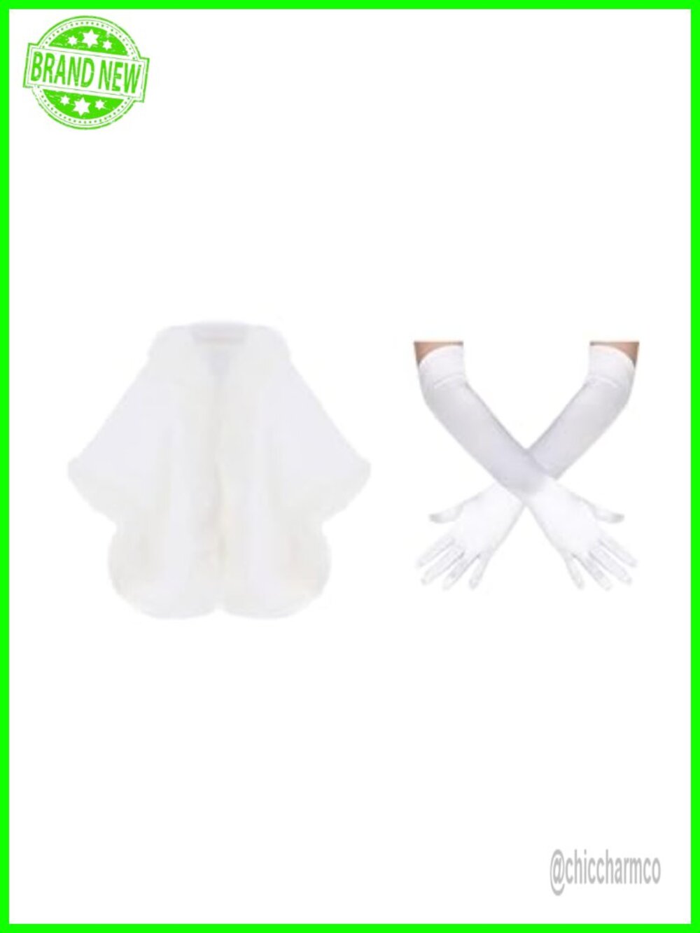 Faux Fur Shawl with Collar Scarf Wrap Evening Cape & Satin Gloves Set